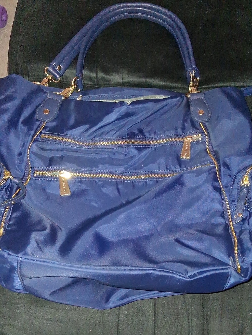Olivia + Joy Navy Blue Nylon Tote with Gold Hardware